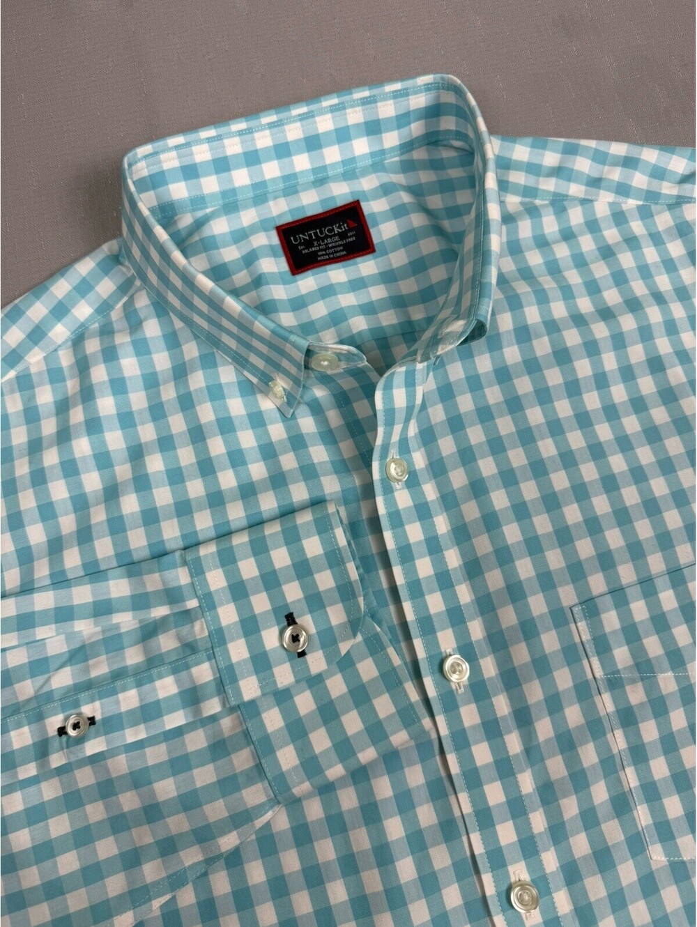 Untuckit Shirt Mens XL Green Check Long Sleeve 100% Cotton Wrinkle Free